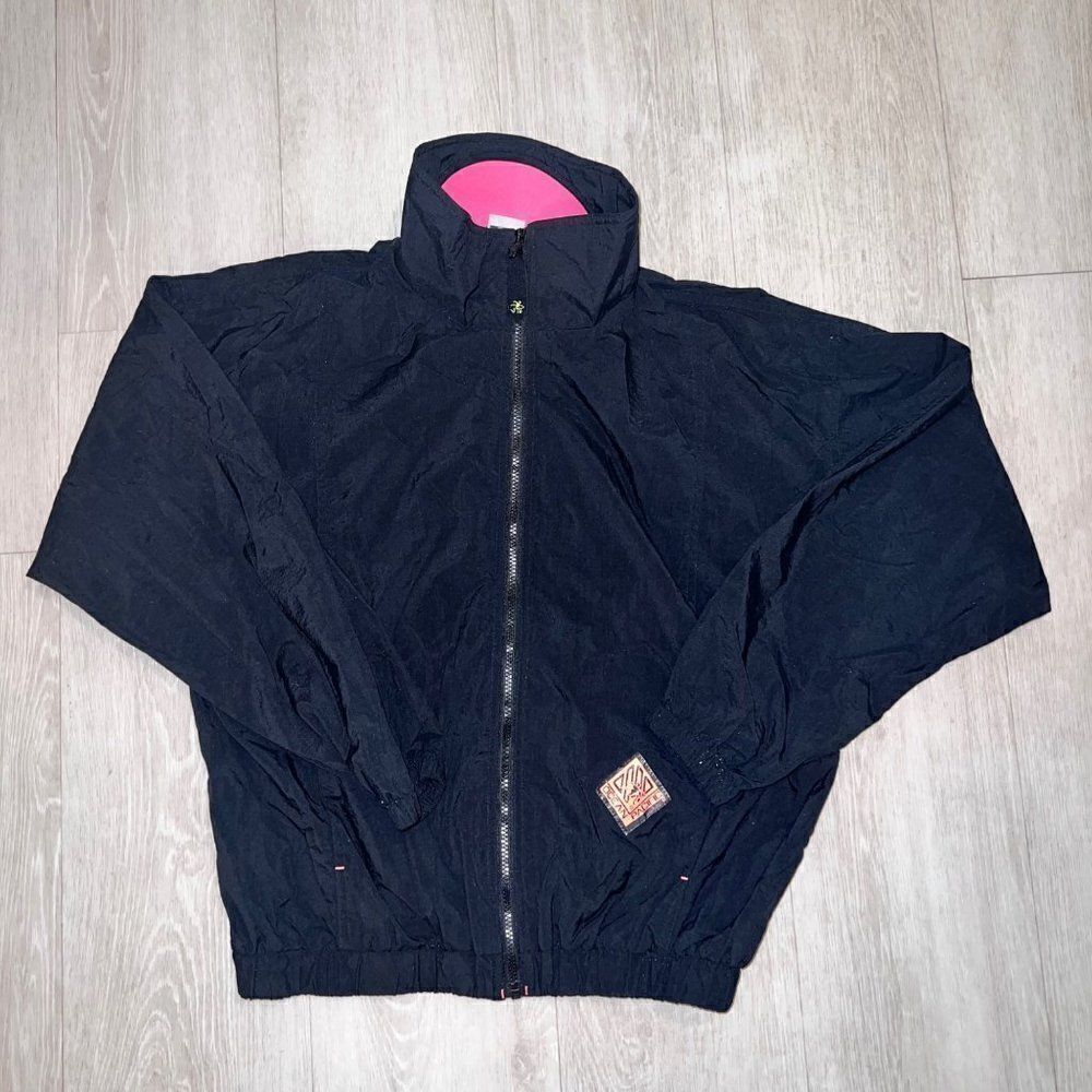 Vintage 90's OP Ocean Pacific Full Zip Windbreaker Jacket Black/Hot Pink Men's M